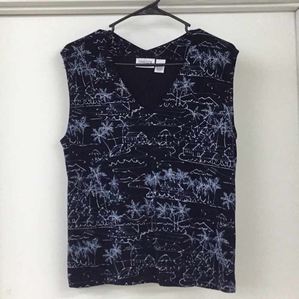 CHICO’S Travelers Blue Island Tank Top XL